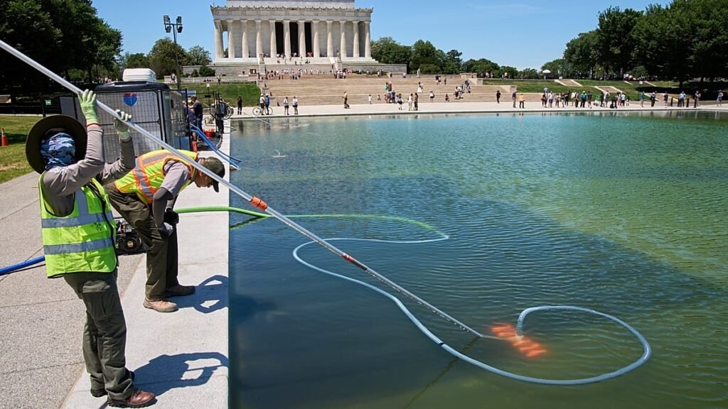 Video. Washington’s Lincoln Memorial pool turns green days after renovation