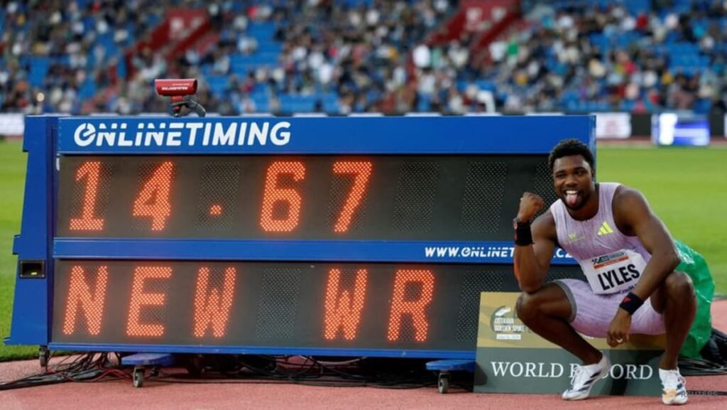 American Lyles sets world best in rarely run 150 metres
