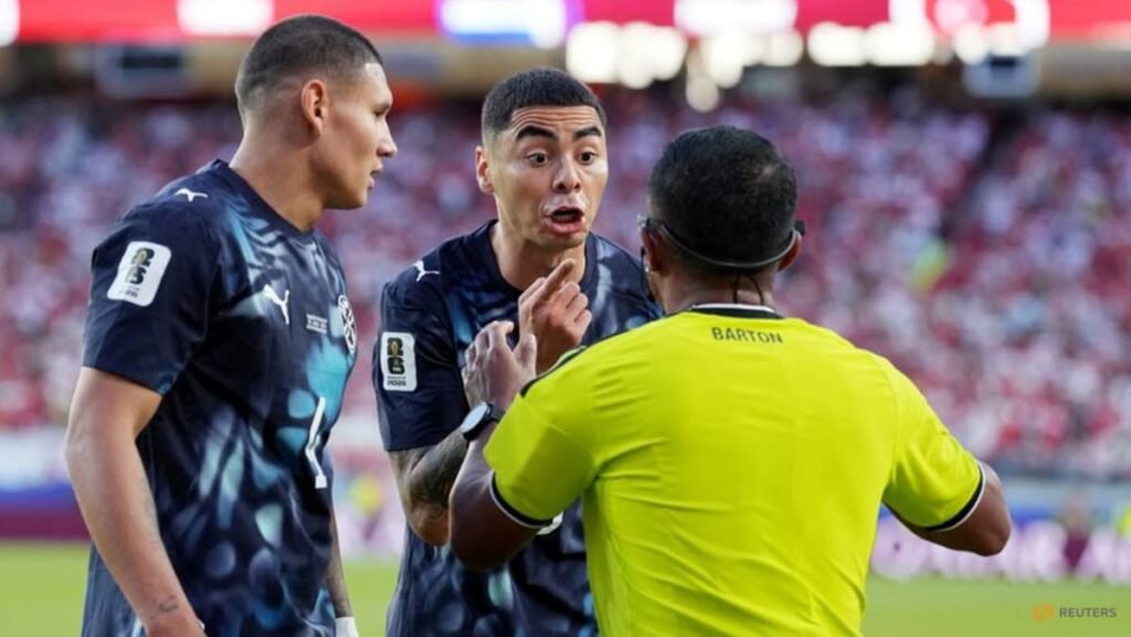 Paraguay’s Almiron sent off under new FIFA ‘mouth-covering’ rule