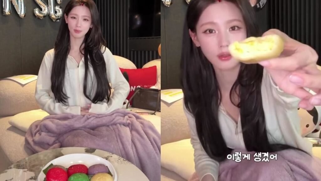 Miyeon of K-pop girl group I-dle reviews Singapore ang ku kueh in new video