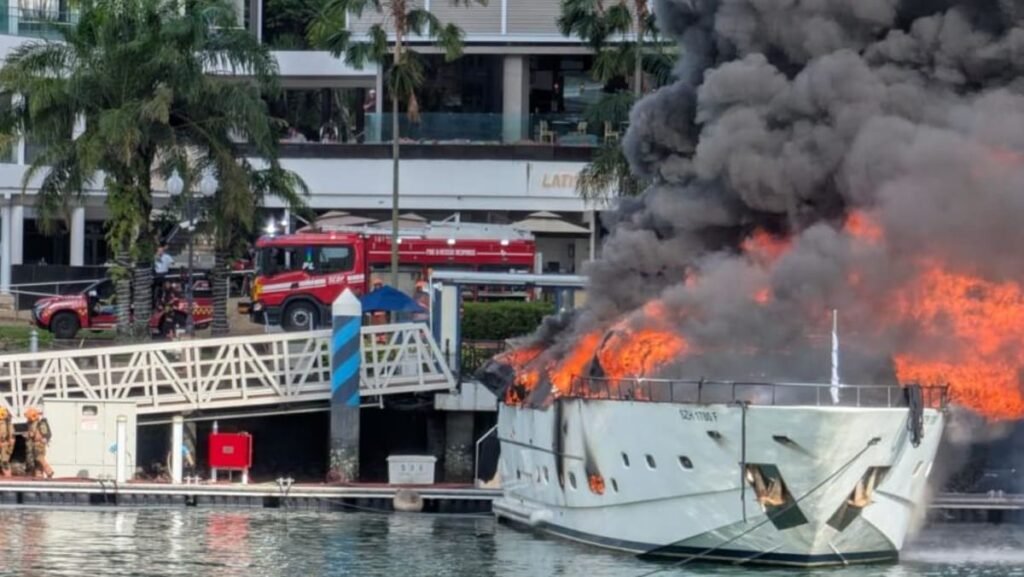 Luxury yacht catches fire at Sentosa Cove marina