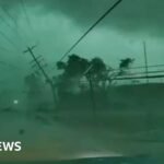 Dashcam captures tornado toppling power lines onto car