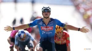 Van der Poel rides to victory in Tour de France stage nine, Pogacar retains yellow