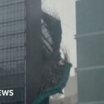 Watch: Scaffolding ripped from Hong Kong building as Typhoon Noul makes landfall