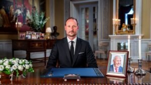 Norway’s King Haakon honours ‘dear father’ Harald in first speech as sovereign