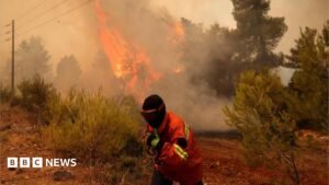 Search and rescue operation under way after two firefighting helicopters collide in Greece – follow live