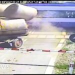 Watch: Moment passenger train crashes with trailer carrying straw bales