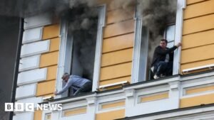 Ukraine: People escape historic Kyiv building hit by Russian drone