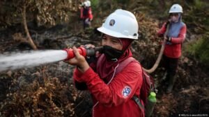 Women fight raging forest fires in Borneo