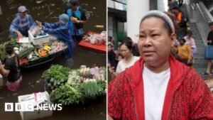 Bangkok locals create floating market during floods in Thailand