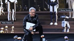 Nvidia’s Huang hails Europe’s AI potential, flanked by robot ducks