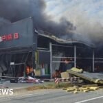 Moment drone hits supermarket in Odesa