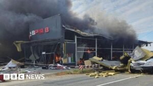 Moment drone hits supermarket in Odesa