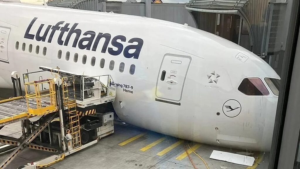 Lufthansa Boeing plane crashed onto its nose at German airport