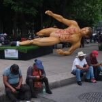 Video. World Cup player statues toppled during protest in Mexico City