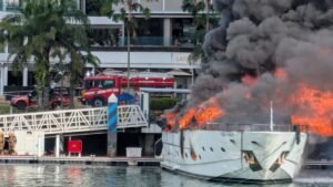 Luxury yacht catches fire at Sentosa Cove marina