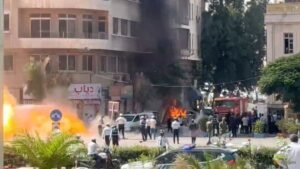 Blasts strike near hotel housing Macron during visit to Syria