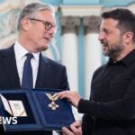 Watch: Starmer given Order of Freedom medal in final Ukraine trip as PM