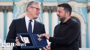 Watch: Starmer given Order of Freedom medal in final Ukraine trip as PM