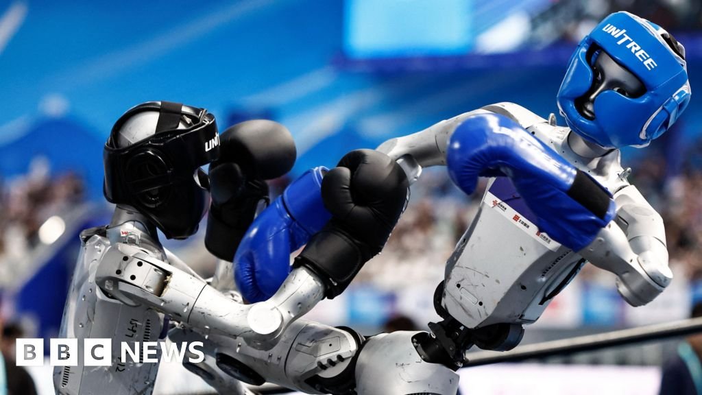 Robots compete in boxing, football and sprinting at World Humanoid Games