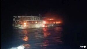 Philippine ferry fire kills 5, 87 missing