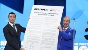 Advisers to Reform UK’s Farage step down after allegations of electoral law breach