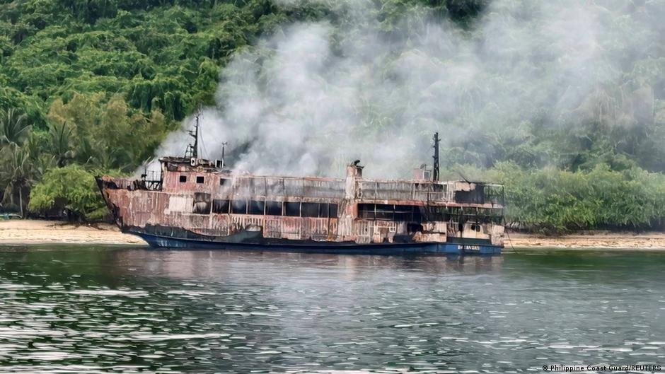 Philippines ferry fire: Search continues for dozens missing