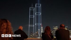 Drone display recreates the Twin Towers over New York City