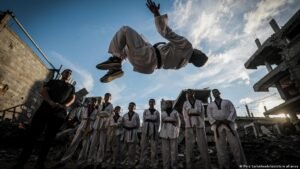 Gaza coach teaches taekwondo amid destruction